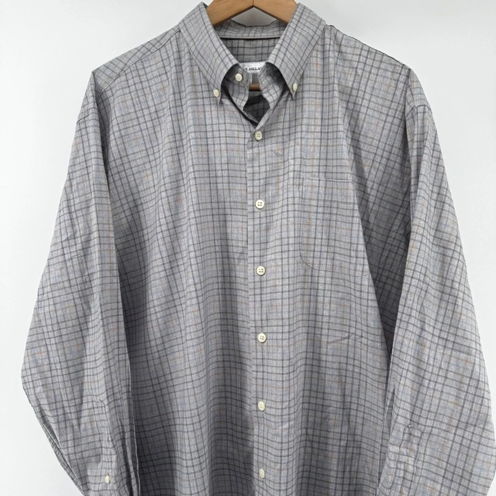 Peter Millar‎ Mens XL Performance Grey Plaid Button Down Long Sleeve Shirt
